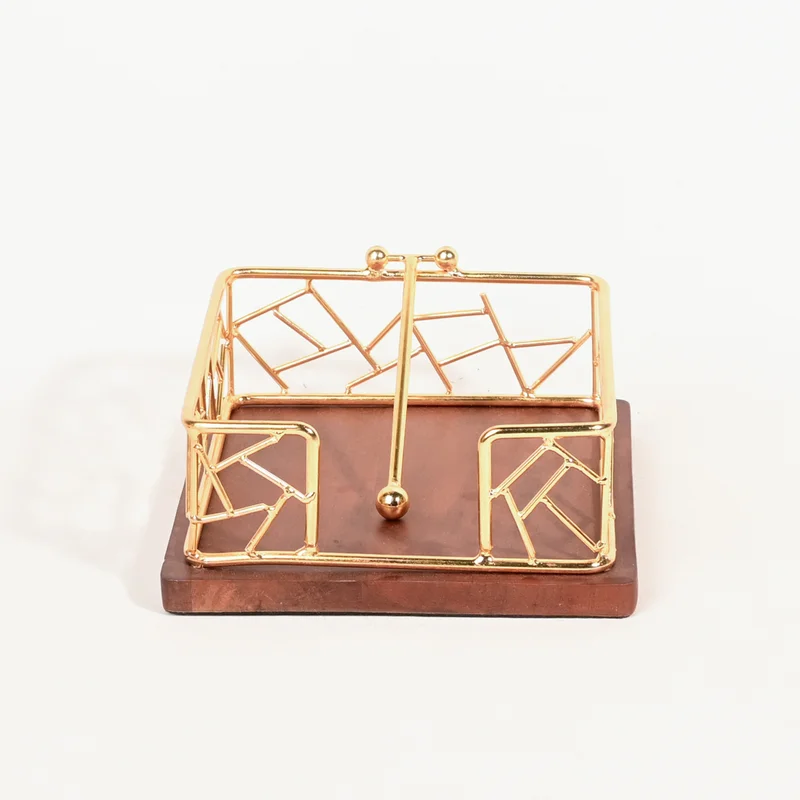 Home Carving Gold Tissue Holder with Walnut Base
